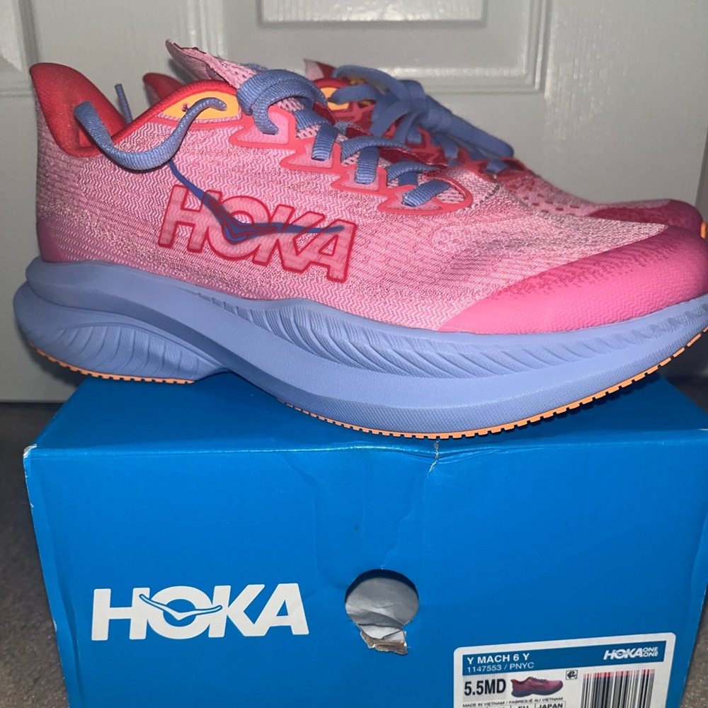 Hoka Pink and Blue Mach 6